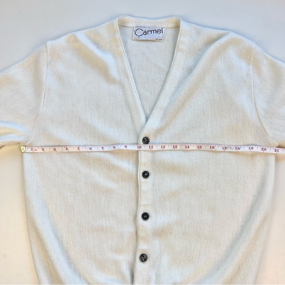VINTAGE Button Down Cardigan Sweater - Eggshell White by CARMEL Made in USA - Picture 3 of 16